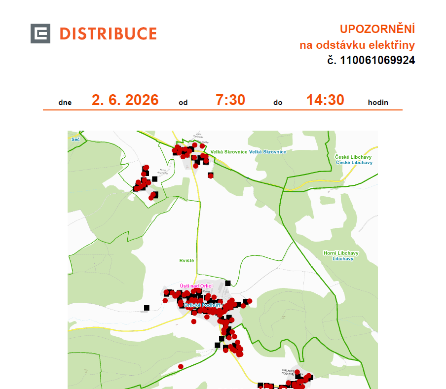 ČEZ oznameni odstávka 2.6.2026 DV ROZ RV 2